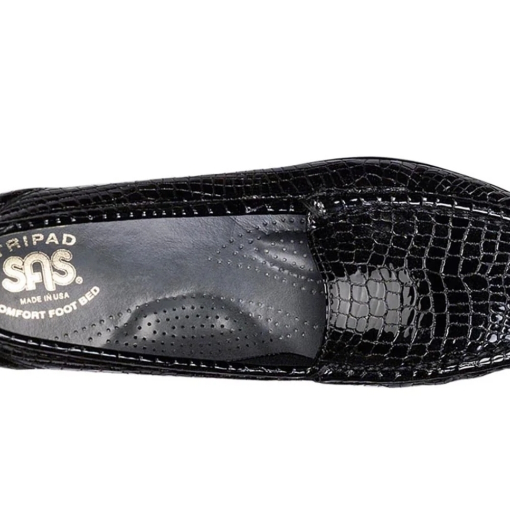 SAS Black Croc-Embossed Leather Loafers - Picture 6 of 7